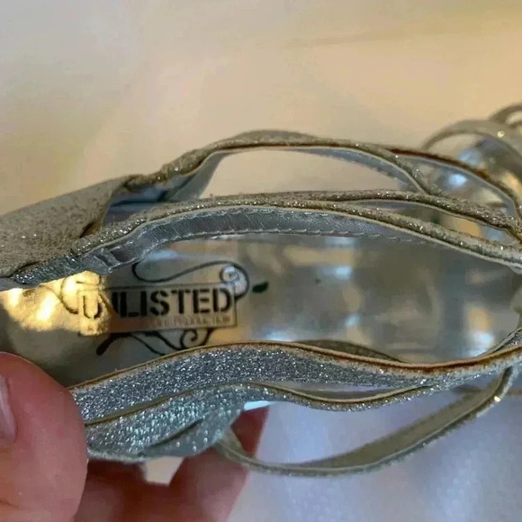 Unlisted Strappy Silver 4 Inch Stiletto Platform Heels Shoes Women’s Size 9 - Picture 10 of 12
